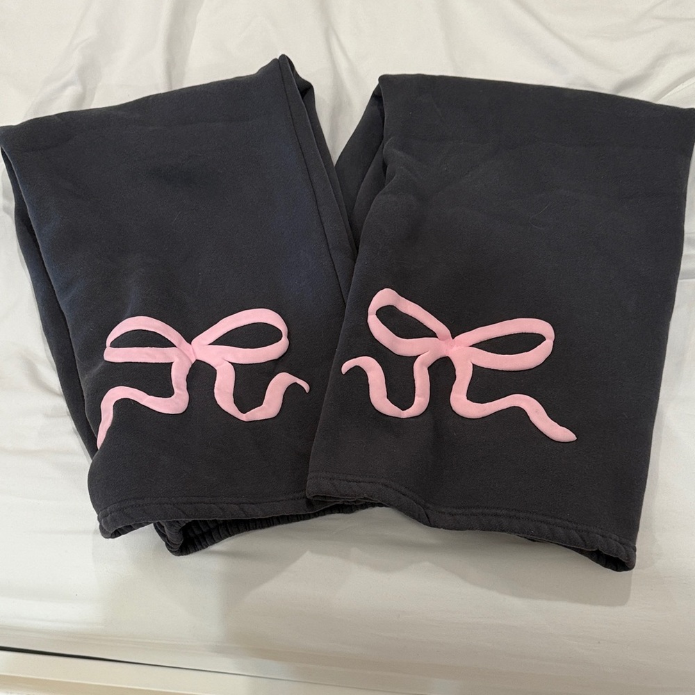 Edikted Black Wide Leg Pants with Pink Bow